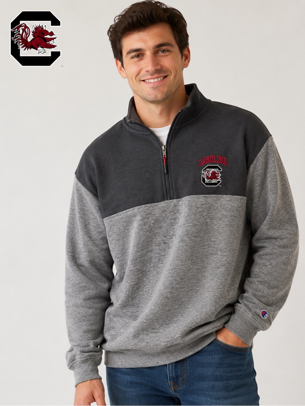 Champion South Carolina Gamecocks Quarter Zip Pullover Sweatshirt XL Gray Black